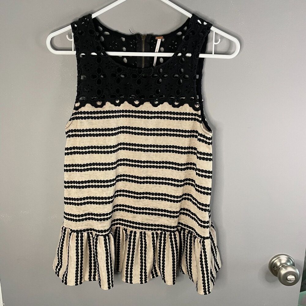 Free People Womens S Molly Retro Peplum Sleeveless Crochet Knit Top